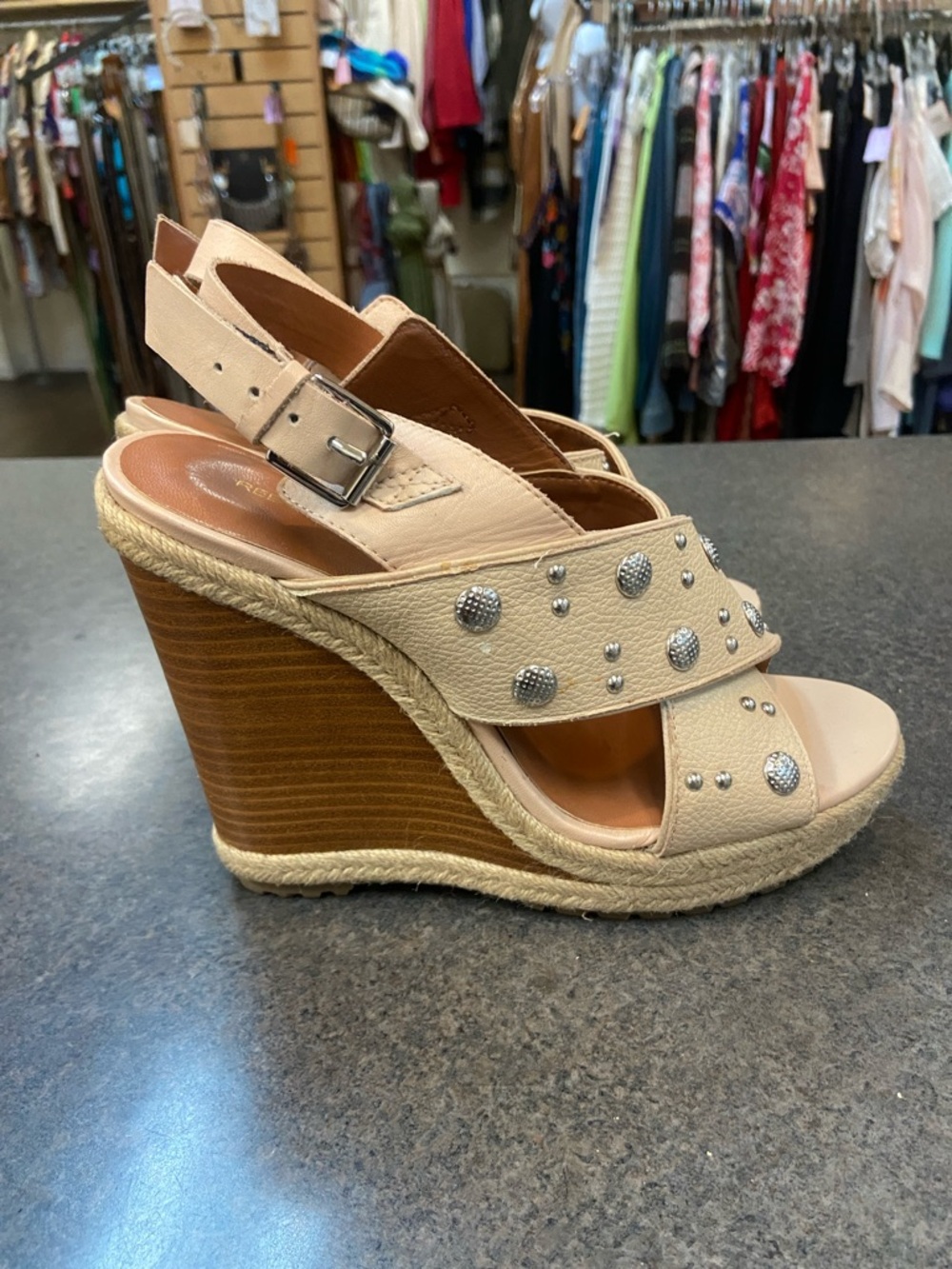 Rebecca Minkoff Beige Studded Espadrille Wedges